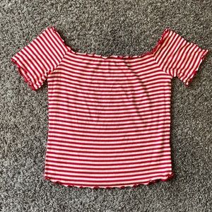 Red and White Striped Off the Shoulder Top
